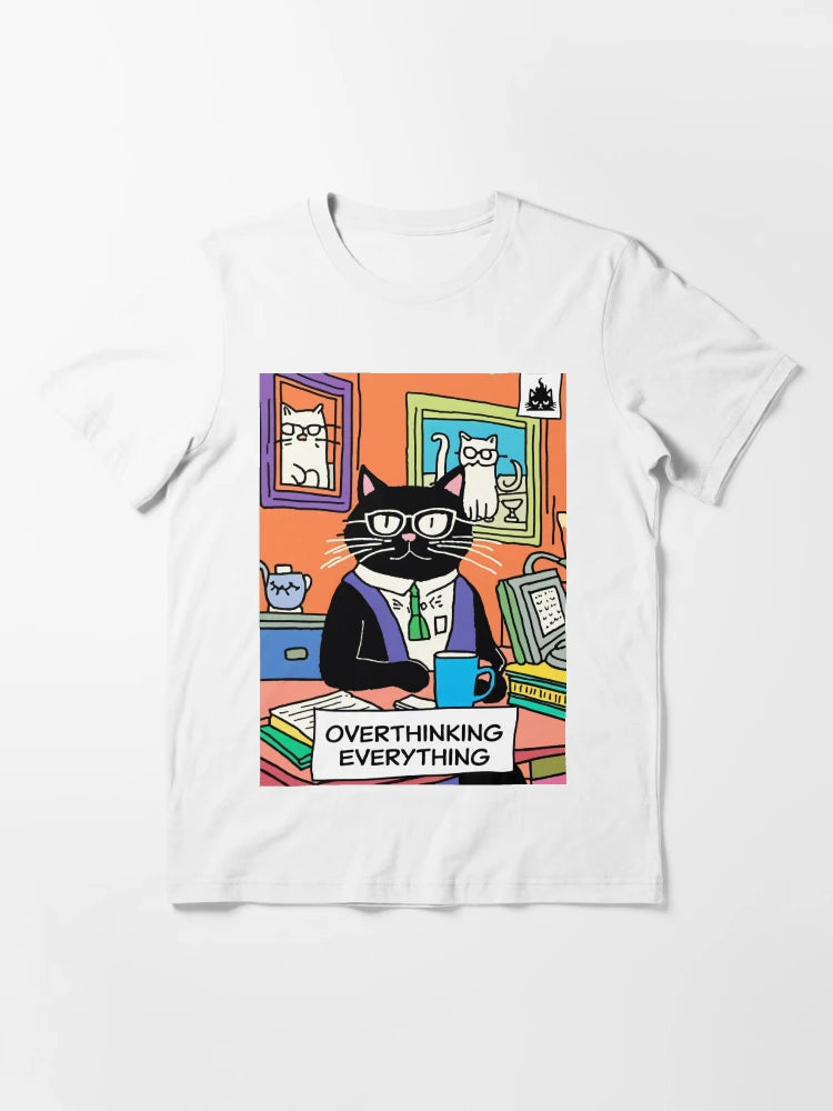 Overthinking Everything - Sarcastic Exhausted Cat Illustration