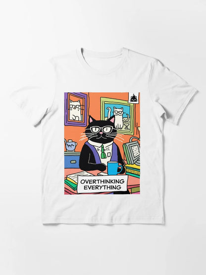 Overthinking Everything - Sarcastic Exhausted Cat Illustration